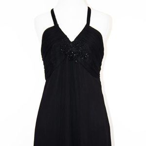 Classic Women Black Cocktail Party Dress Beads Knee length Sz 8 Medium